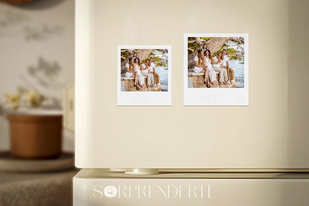 Imanes polaroid personalizados con foto en estilo retro, ideales como imanes para nevera y recuerdos.